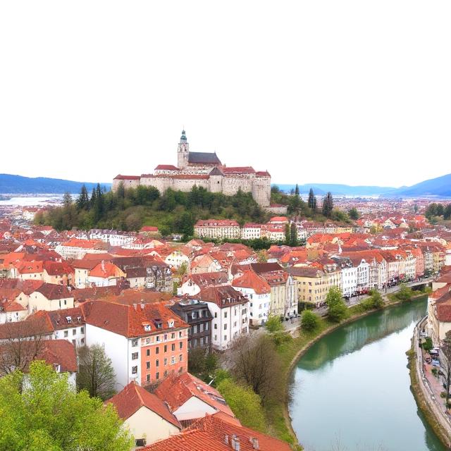 A scenic view of Ljubljana’s old town with the Dragon Bridge and Ljubljanica River reflecting colorful historic buildings under a bright sky.