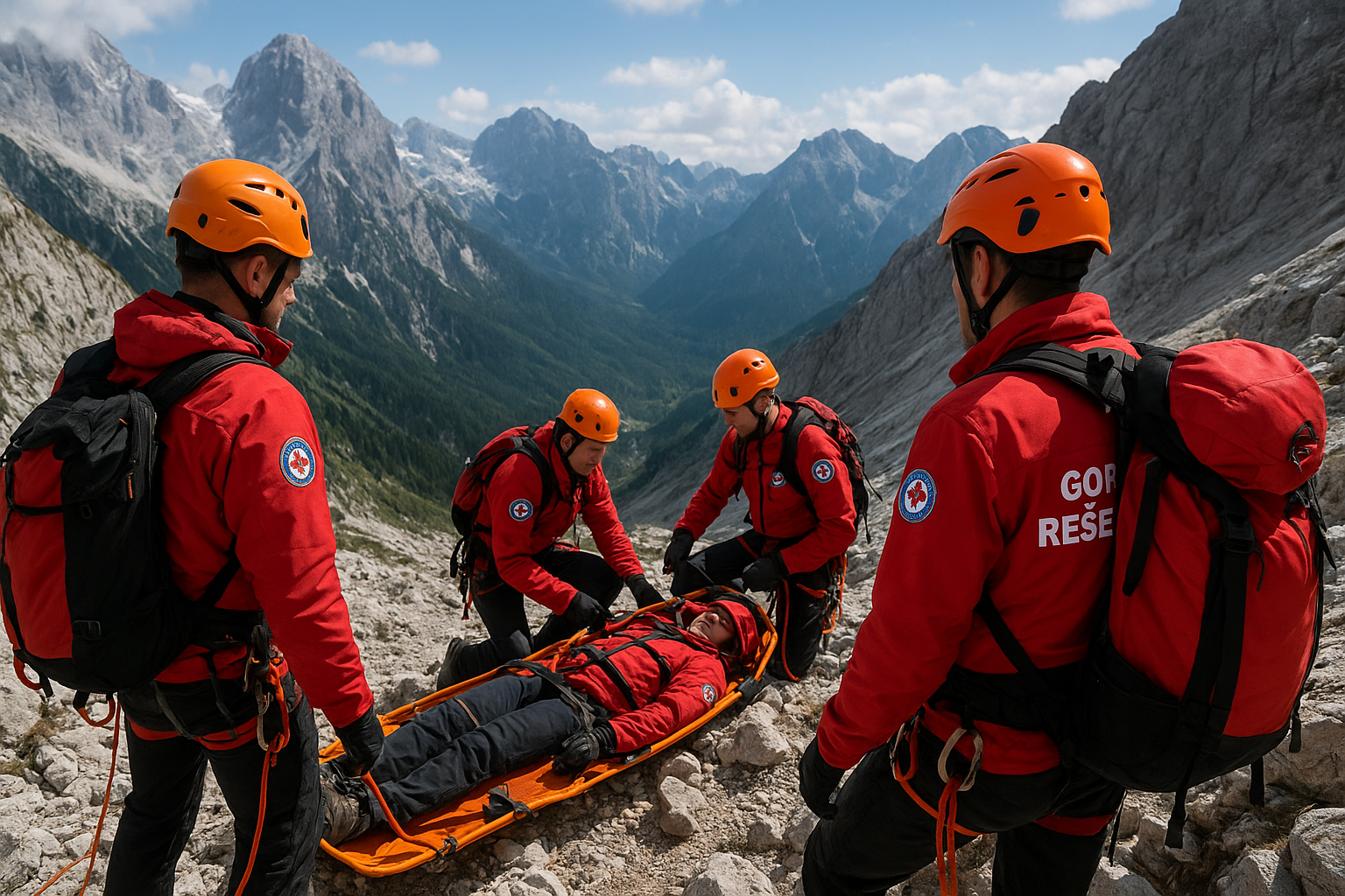 Gorski Reševalci team rescuing hikers in the mountains of Slovenia