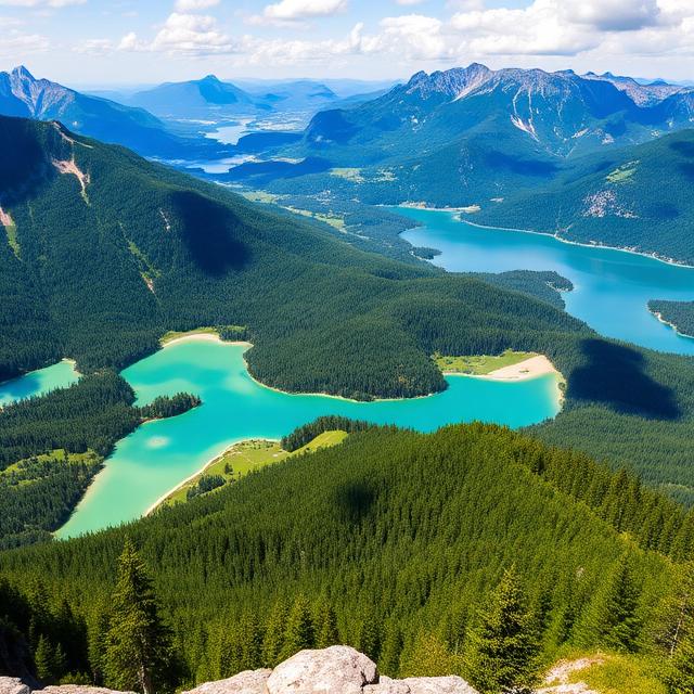 Stunning alpine lakes and forest-covered mountains in Slovenia with turquoise water and panoramic scenic view